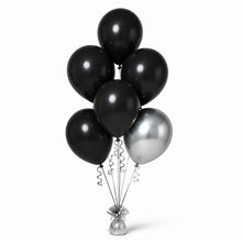 Black & Silver Balloon Bunch (6/1 mix) - photorealistic coordinated seven-balloon bunch