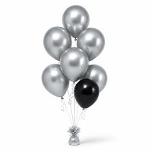 Silver & Black Balloon Bunch (6/1 mix) - photorealistic coordinated seven-balloon bunch