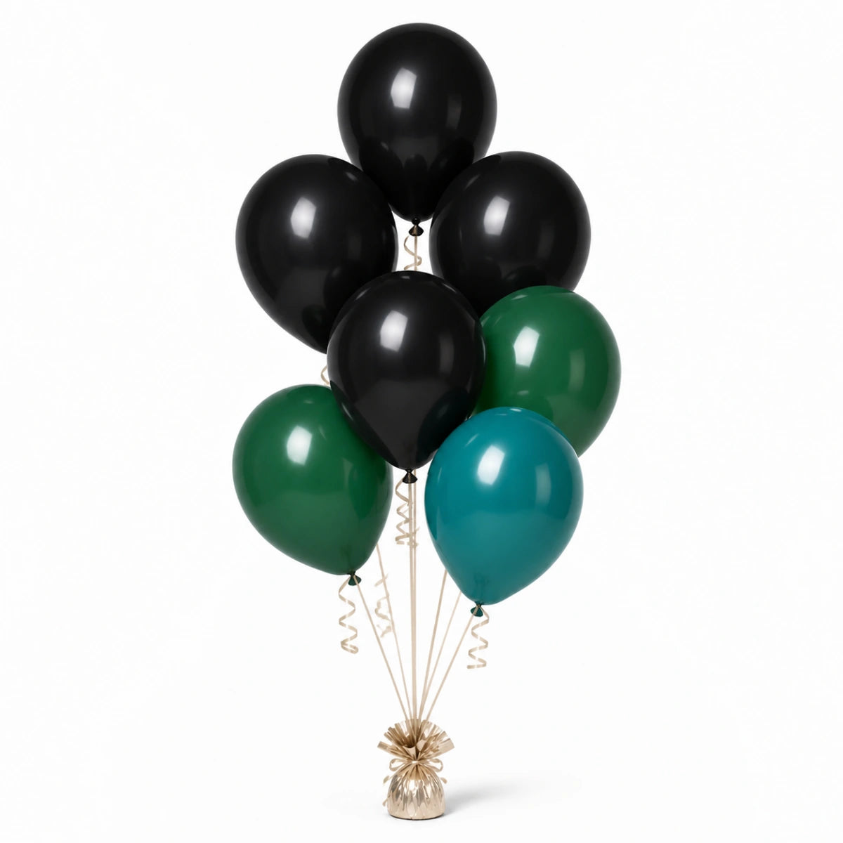 Black, Forest Green & Deep Teal Balloon Bunch - photorealistic coordinated seven-balloon bunch