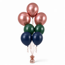 Rose Gold, Forest Green & Navy Balloon Bunch - photorealistic coordinated seven-balloon bunch