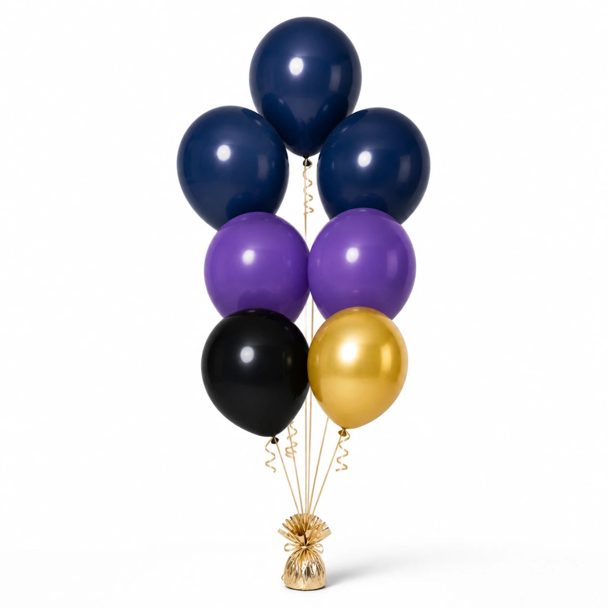 Navy, Violet, Black & Gold Balloon Bunch - photorealistic coordinated seven-balloon bunch