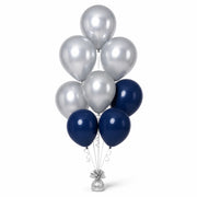Silver & Navy Balloon Bunch (4/3 mix) - photorealistic coordinated seven-balloon bunch
