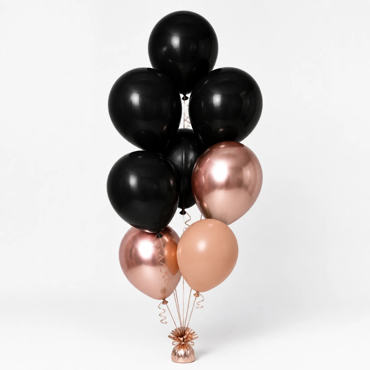 Black, Rose Gold & Nude Balloon Bunch - photorealistic coordinated seven-balloon bunch