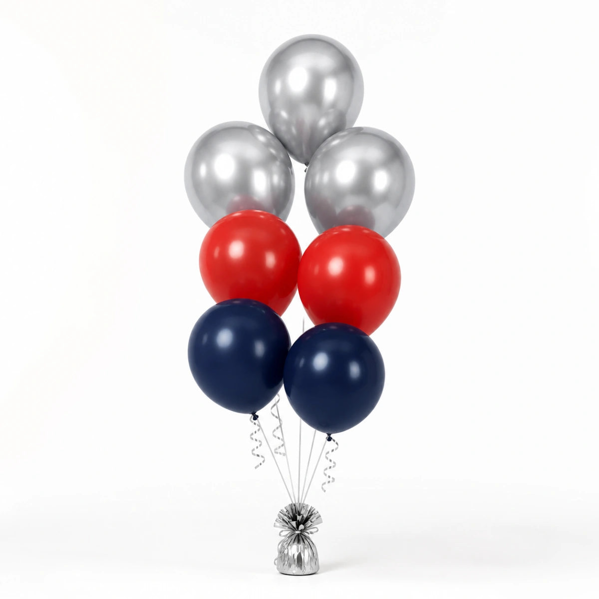 Silver, Red & Navy Balloon Bunch - photorealistic coordinated seven-balloon bunch