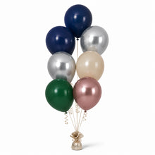 Navy, Silver, Warm Sand, Forest Green & Rose Gold Balloon Bunch - photorealistic coordinated seven-balloon bunch