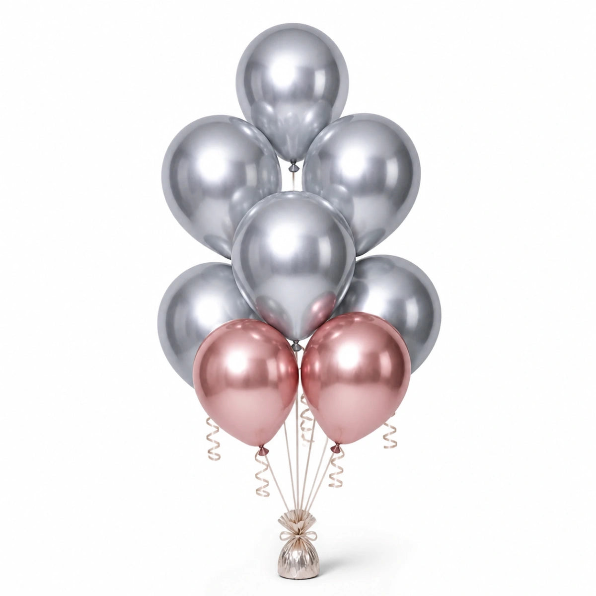 Silver & Rose Gold Balloon Bunch - photorealistic coordinated seven-balloon bunch