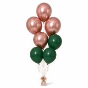 Rose Gold & Forest Green Balloon Bunch (4/3 mix) - photorealistic coordinated seven-balloon bunch