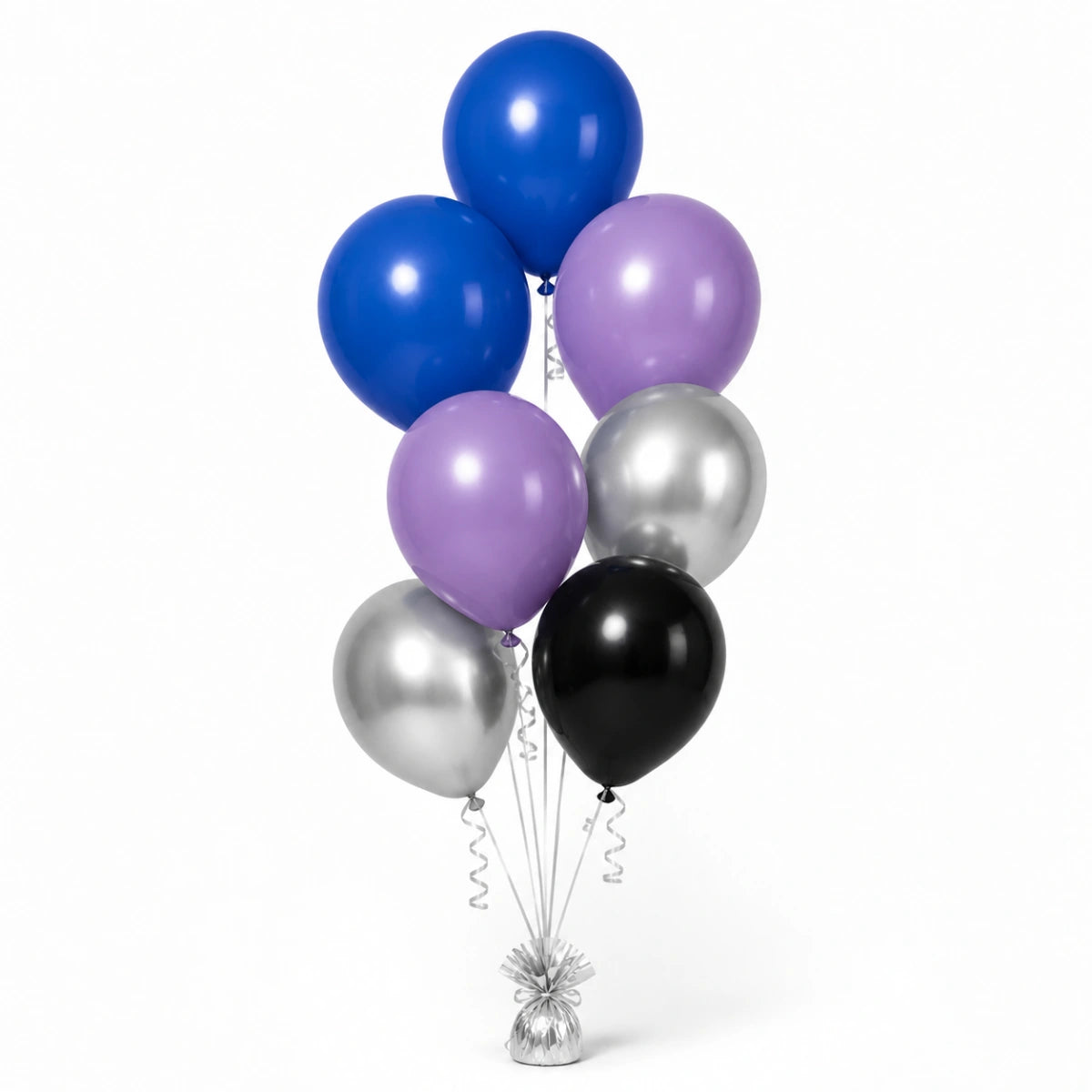 Royal Blue, Lavender, Silver & Black Balloon Bunch - photorealistic coordinated seven-balloon bunch