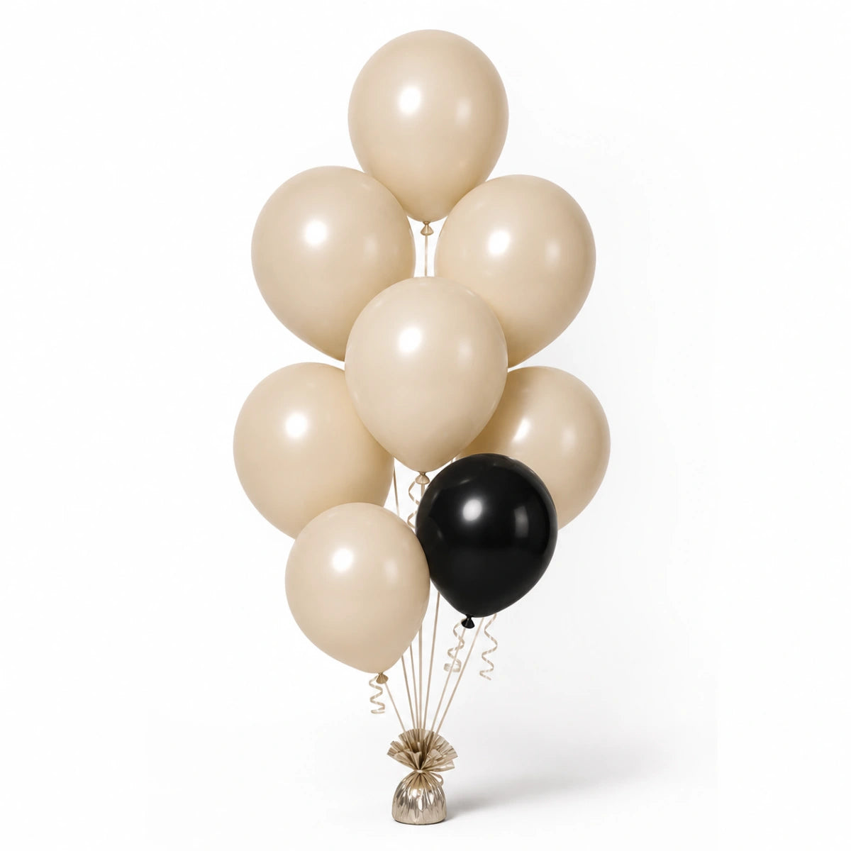 Warm Sand & Black Balloon Bunch - photorealistic coordinated seven-balloon bunch