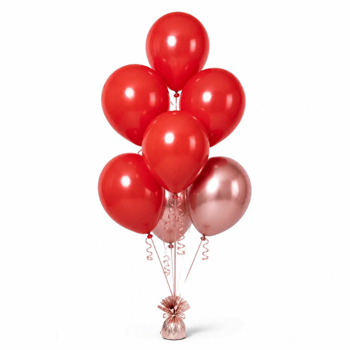 Red & Rose Gold Balloon Bunch - photorealistic coordinated seven-balloon bunch