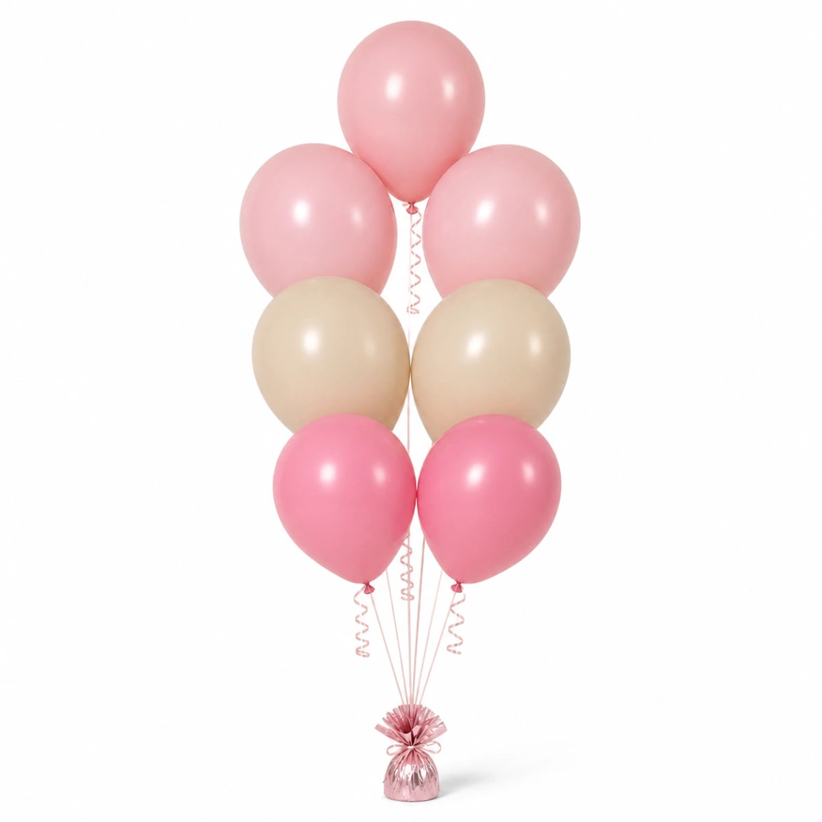 Blush Pink, Warm Sand & Pink Balloon Bunch - photorealistic coordinated seven-balloon bunch