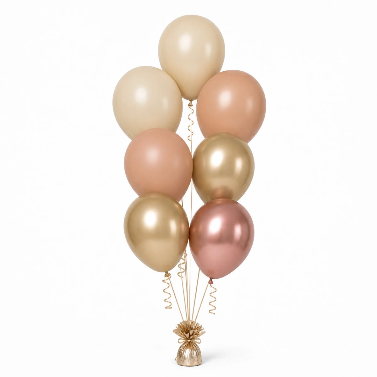 Warm Sand, Nude, Champagne & Rose Gold Balloon Bunch - photorealistic coordinated seven-balloon bunch