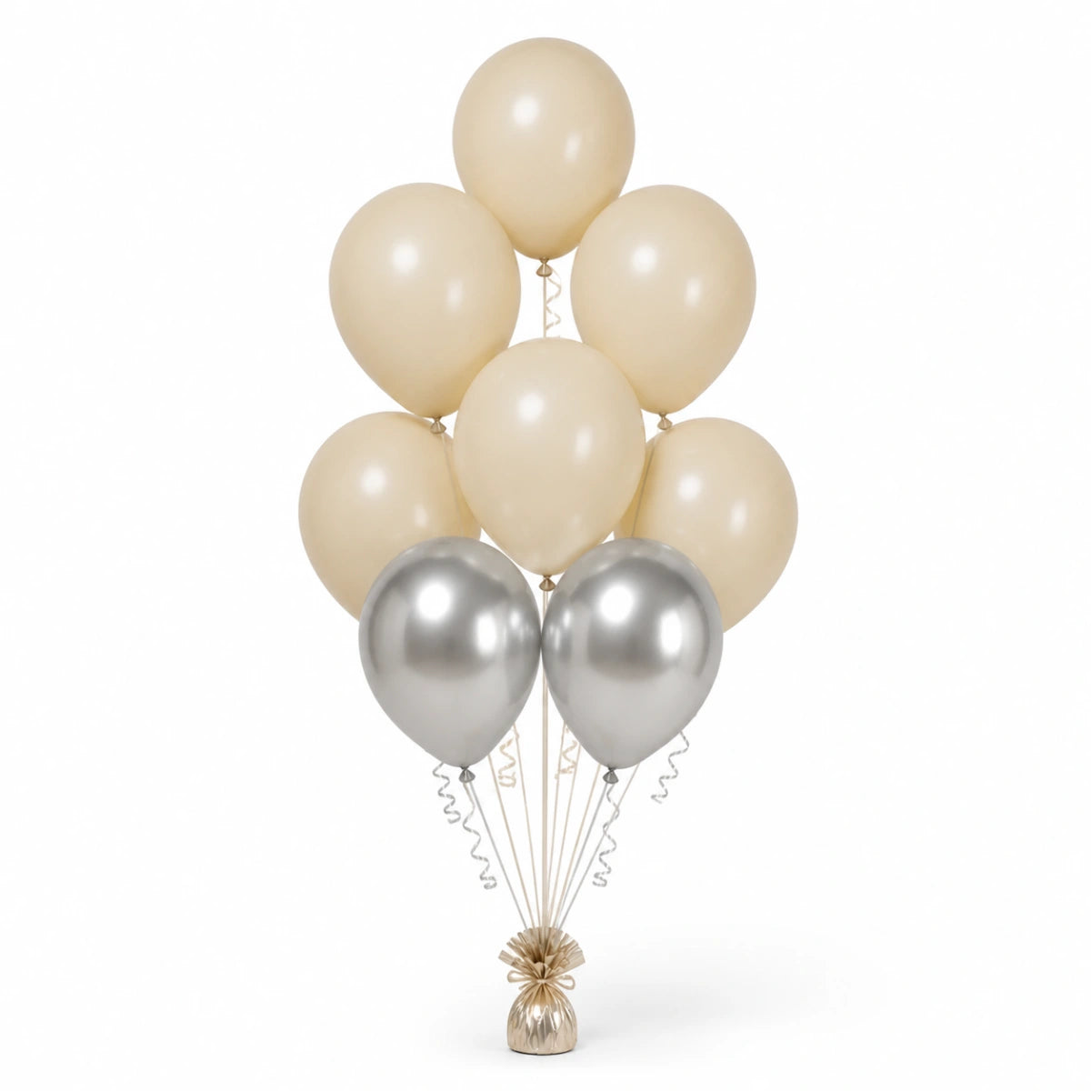Warm Sand & Silver Balloon Bunch - photorealistic coordinated seven-balloon bunch
