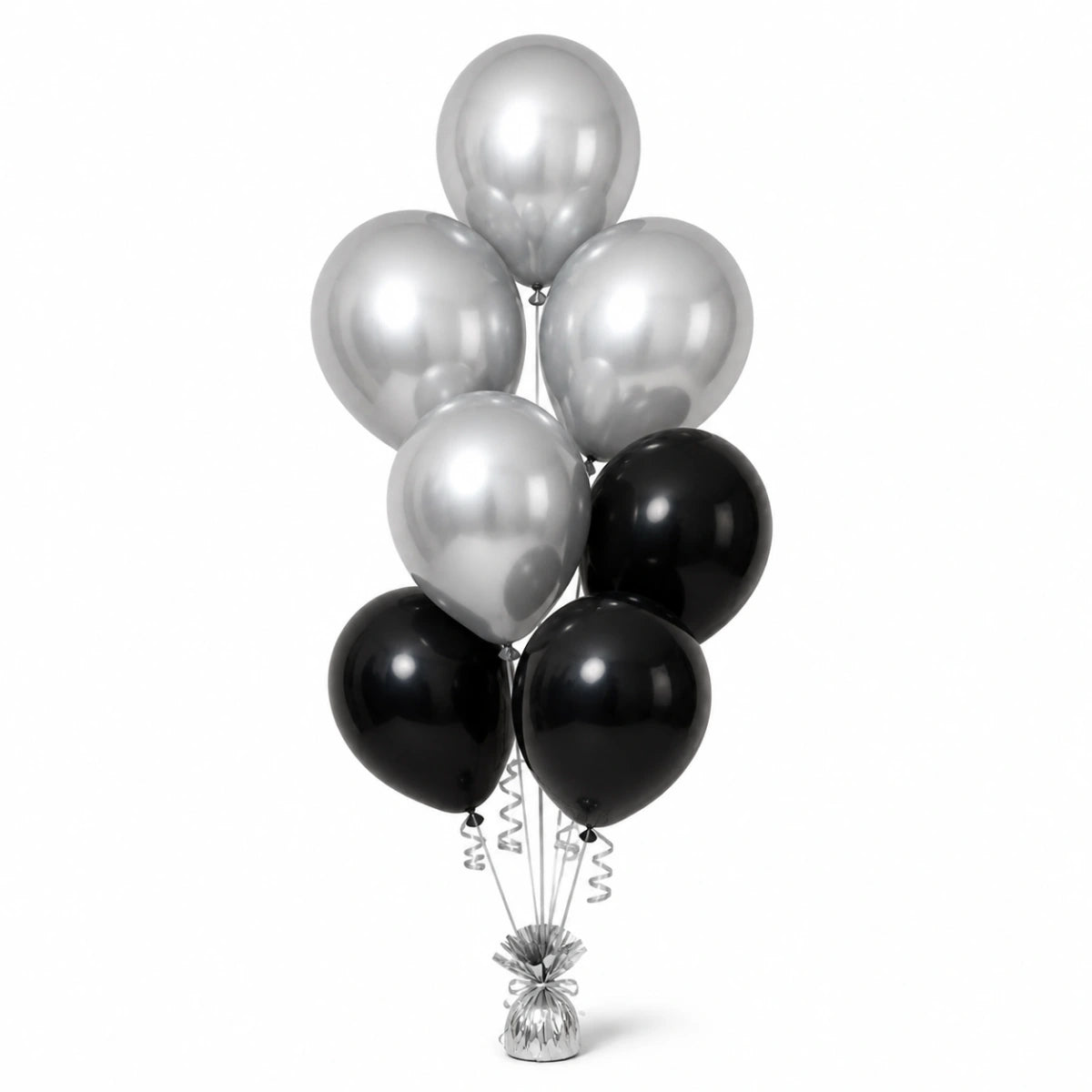 Silver & Black Balloon Bunch (4/3 mix) - photorealistic coordinated seven-balloon bunch