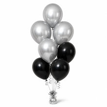 Silver & Black Balloon Bunch (4/3 mix) - photorealistic coordinated seven-balloon bunch