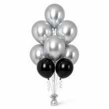 Silver & Black Balloon Bunch (5/2 mix) - photorealistic coordinated seven-balloon bunch