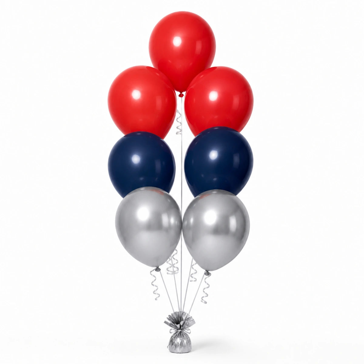 Red, Navy & Silver Balloon Bunch - photorealistic coordinated seven-balloon bunch