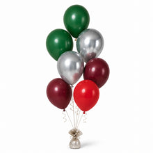 Forest Green, Silver, Merlot & Red Balloon Bunch - photorealistic coordinated seven-balloon bunch