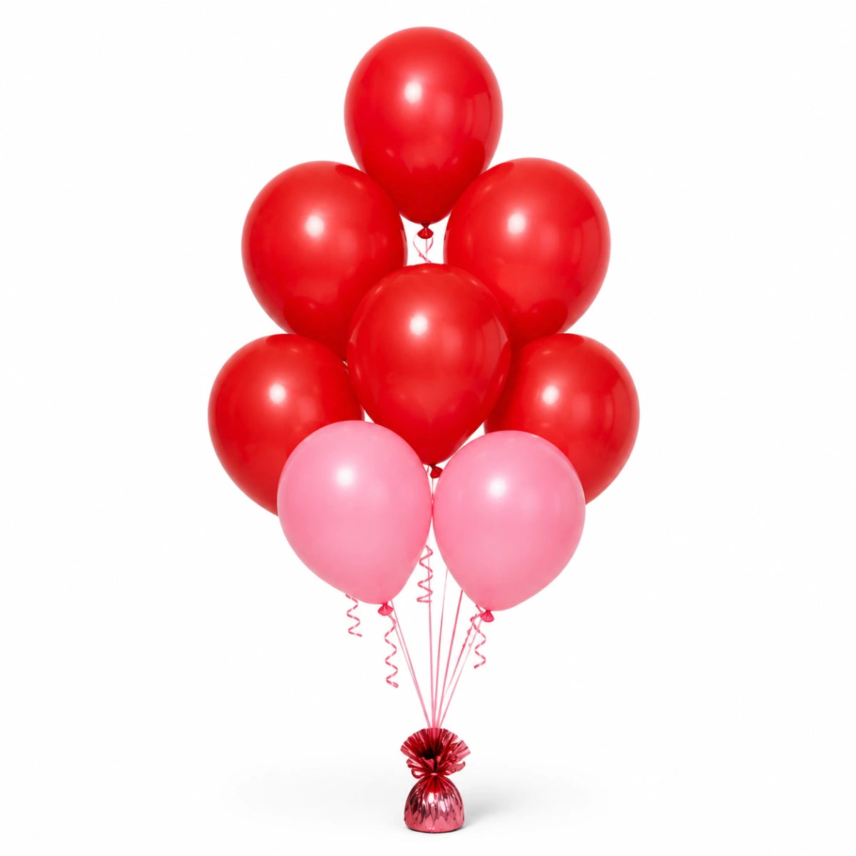 Red & Pink Balloon Bunch (5/2 mix) - photorealistic coordinated seven-balloon bunch