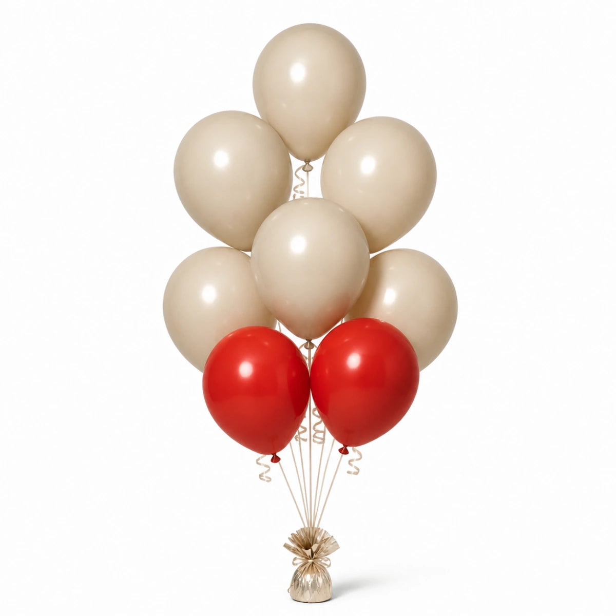 Warm Sand & Red Balloon Bunch - photorealistic coordinated seven-balloon bunch