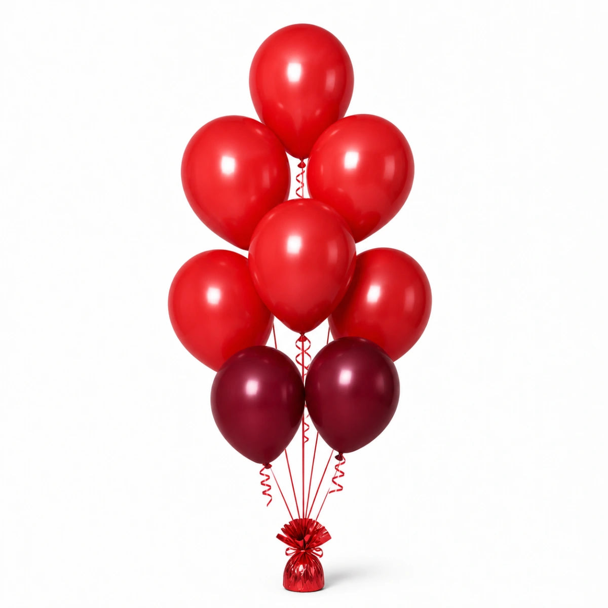 Red & Merlot Balloon Bunch (5/2 mix) - photorealistic coordinated seven-balloon bunch