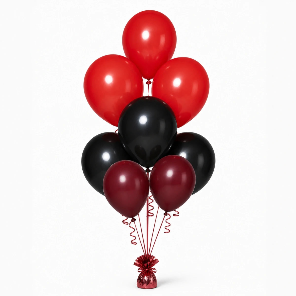 Red, Black & Merlot Balloon Bunch - photorealistic coordinated seven-balloon bunch