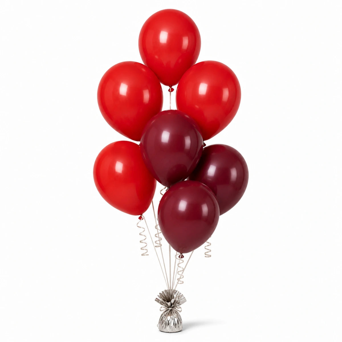 Red & Merlot Balloon Bunch (4/3 mix) - photorealistic coordinated seven-balloon bunch