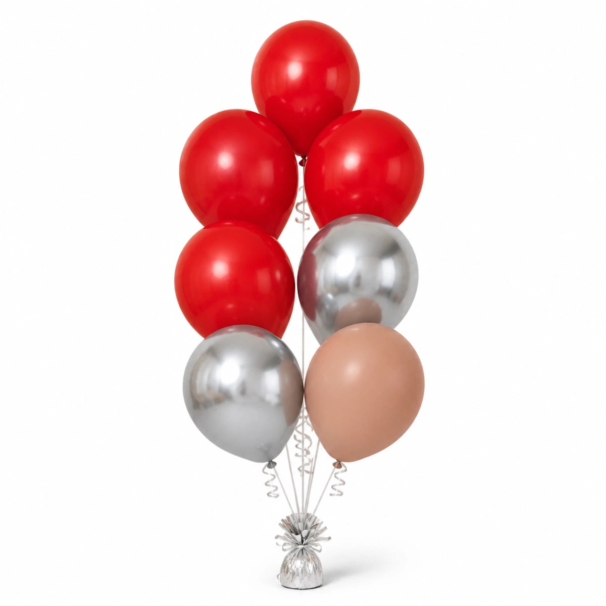 Red, Silver & Nude Balloon Bunch - photorealistic coordinated seven-balloon bunch