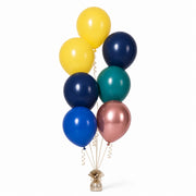 Yellow, Navy, Deep Teal, Royal Blue & Rose Gold Balloon Bunch - photorealistic coordinated seven-balloon bunch