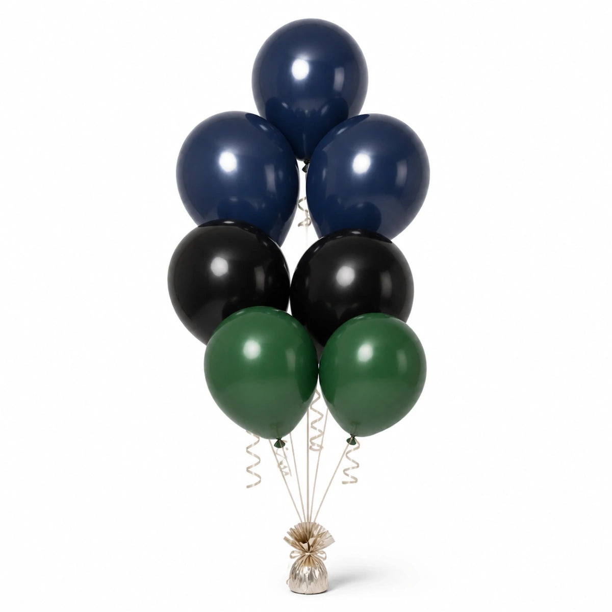 Navy, Black & Forest Green Balloon Bunch - photorealistic coordinated seven-balloon bunch