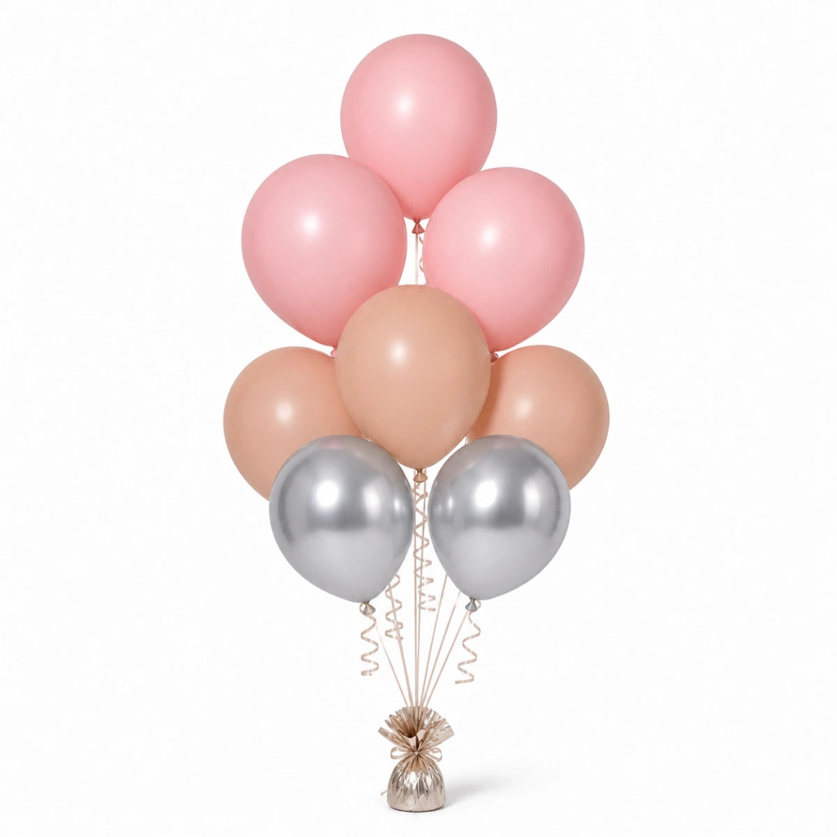 Blush Pink, Nude & Silver Balloon Bunch - photorealistic coordinated seven-balloon bunch