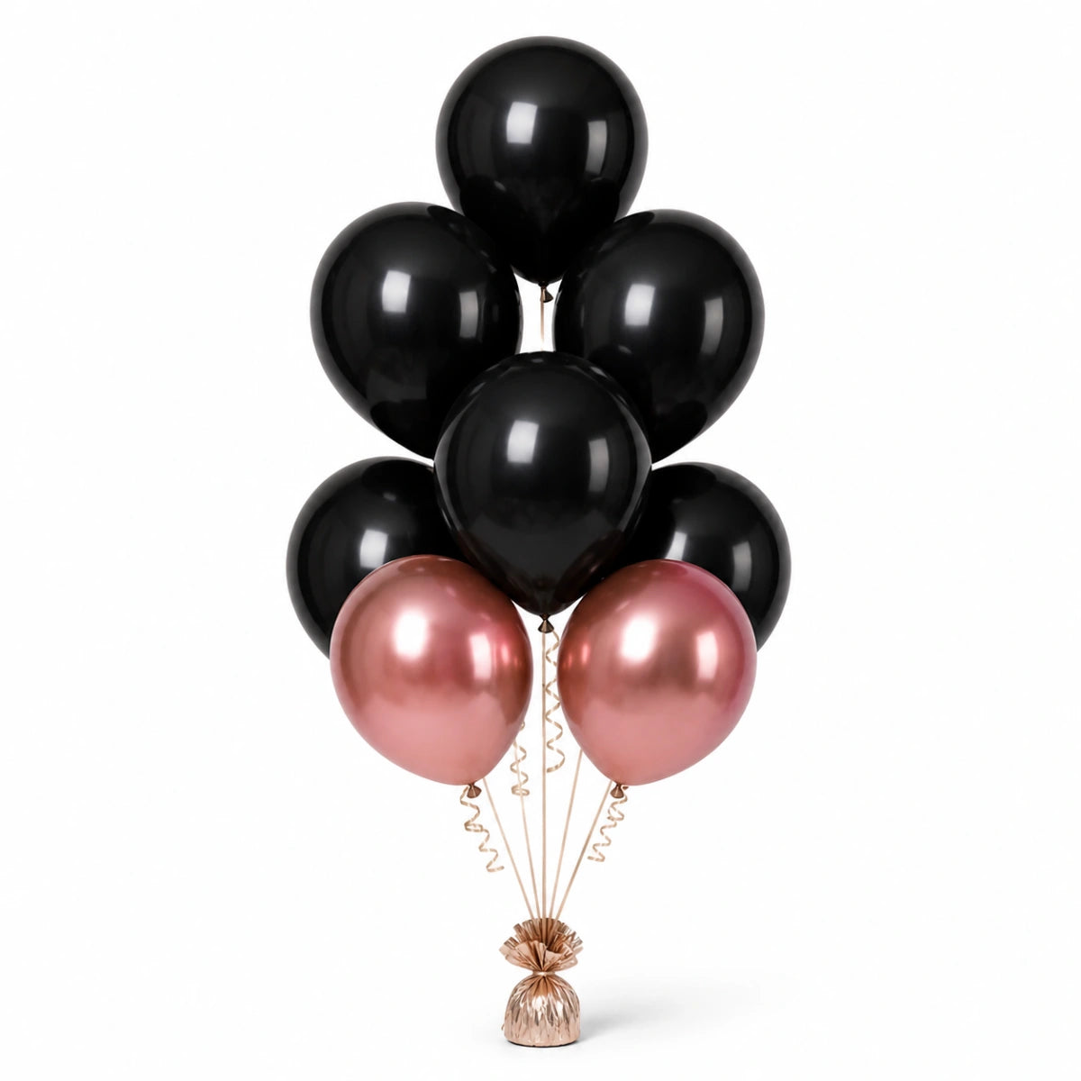Black & Rose Gold Balloon Bunch - photorealistic coordinated seven-balloon bunch
