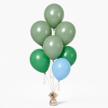 Eucalyptus, Shamrock Green & Pastel Blue Balloon Bunch - photorealistic coordinated seven-balloon bunch