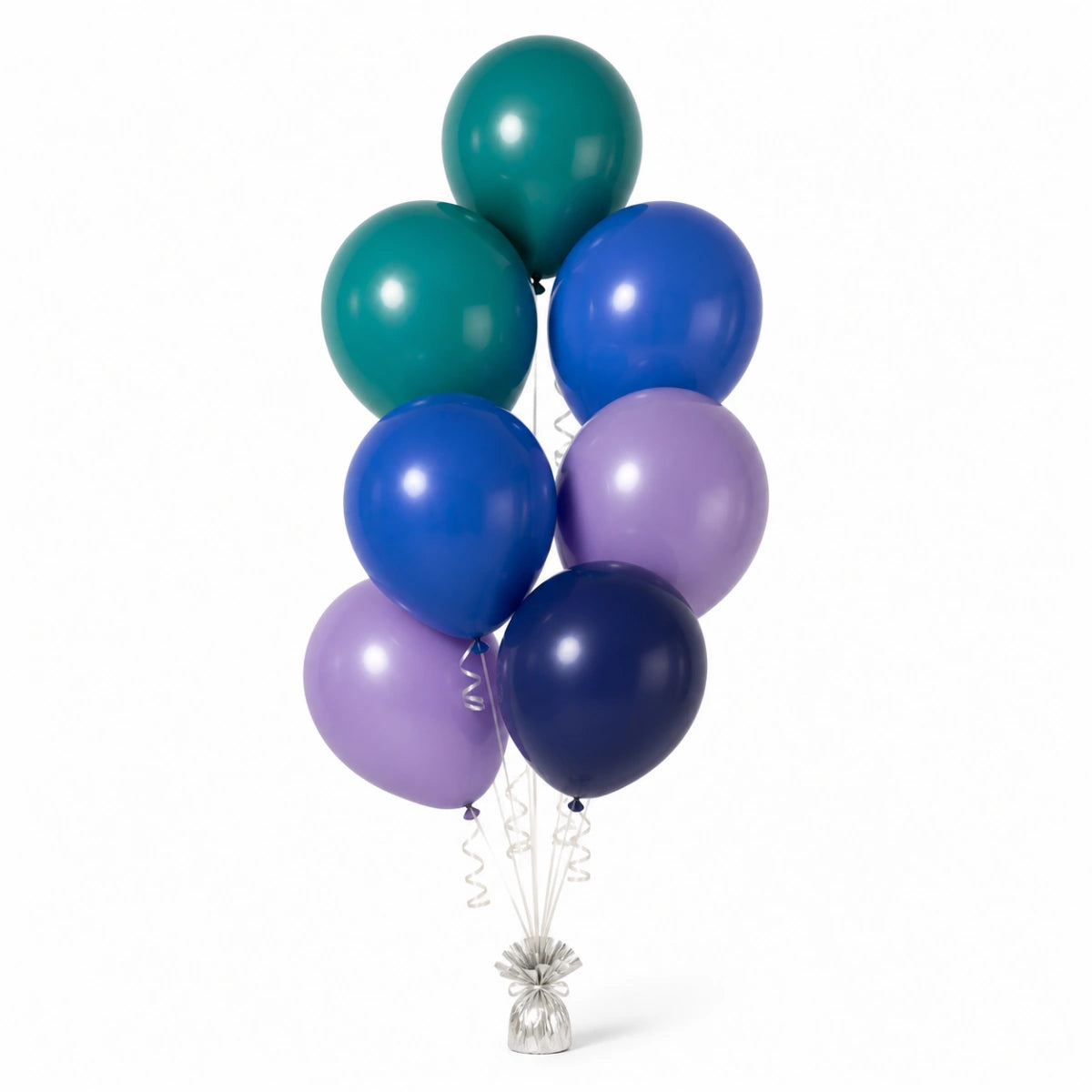 Deep Teal, Royal Blue, Lavender & Navy Balloon Bunch - photorealistic coordinated seven-balloon bunch