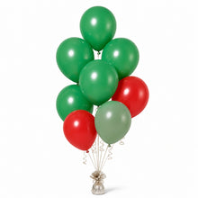 Shamrock Green, Red & Eucalyptus Balloon Bunch - photorealistic coordinated seven-balloon bunch