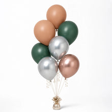 Nude, Forest Green, Silver & Rose Gold Balloon Bunch - photorealistic coordinated seven-balloon bunch