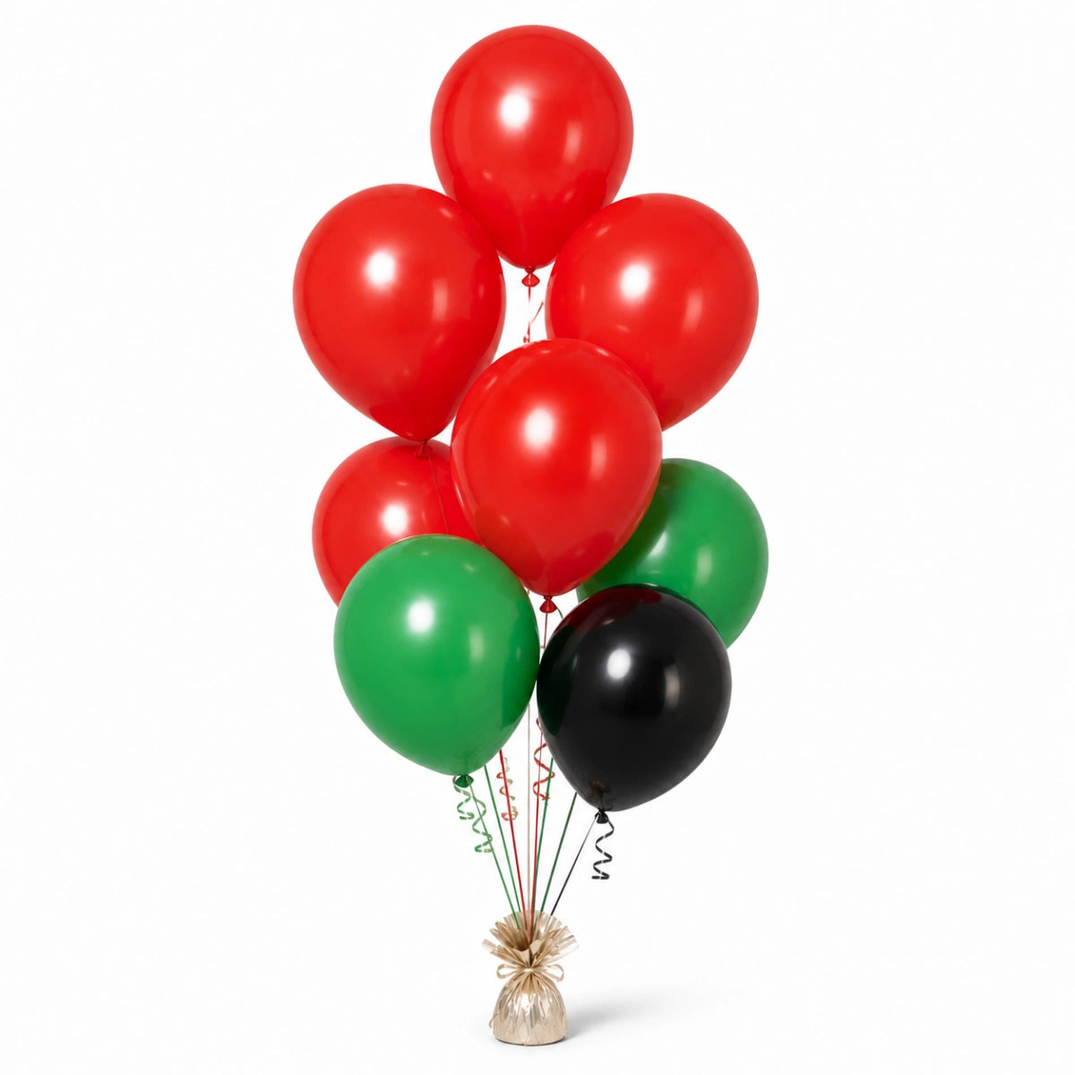 Red, Shamrock Green & Black Balloon Bunch - photorealistic coordinated seven-balloon bunch