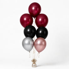 Merlot, Black, Silver & Rose Gold Balloon Bunch - photorealistic coordinated seven-balloon bunch