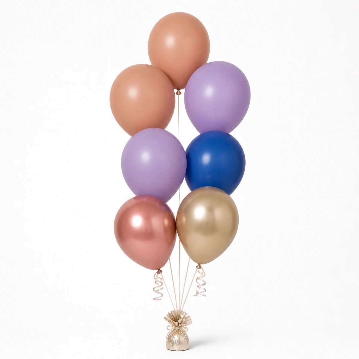 Nude, Lavender, Royal Blue, Rose Gold & Champagne Balloon Bunch - photorealistic coordinated seven-balloon bunch