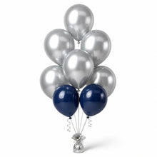 Silver & Navy Balloon Bunch (5/2 mix) - photorealistic coordinated seven-balloon bunch