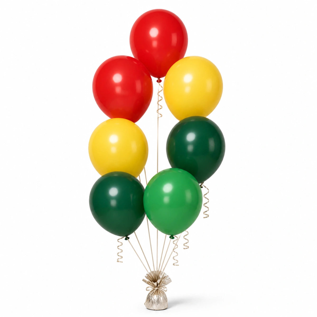 Red, Yellow, Forest Green & Shamrock Green Balloon Bunch - photorealistic coordinated seven-balloon bunch