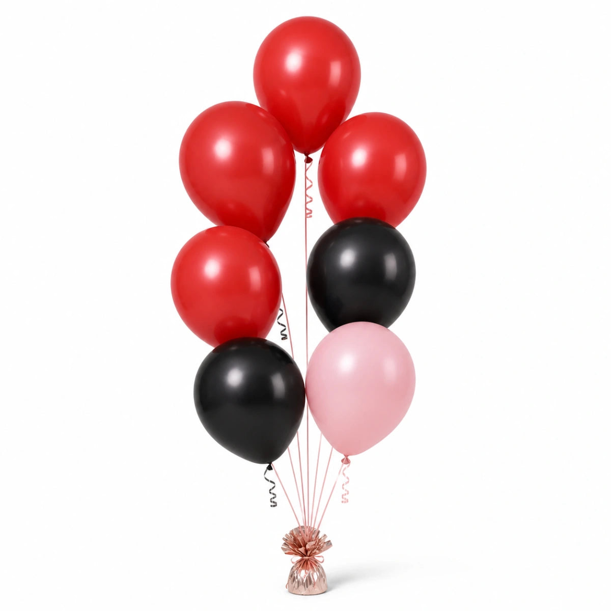 Red, Black & Blush Pink Balloon Bunch - photorealistic coordinated seven-balloon bunch