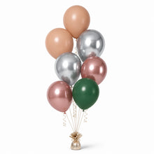 Nude, Silver, Rose Gold & Forest Green Balloon Bunch - photorealistic coordinated seven-balloon bunch