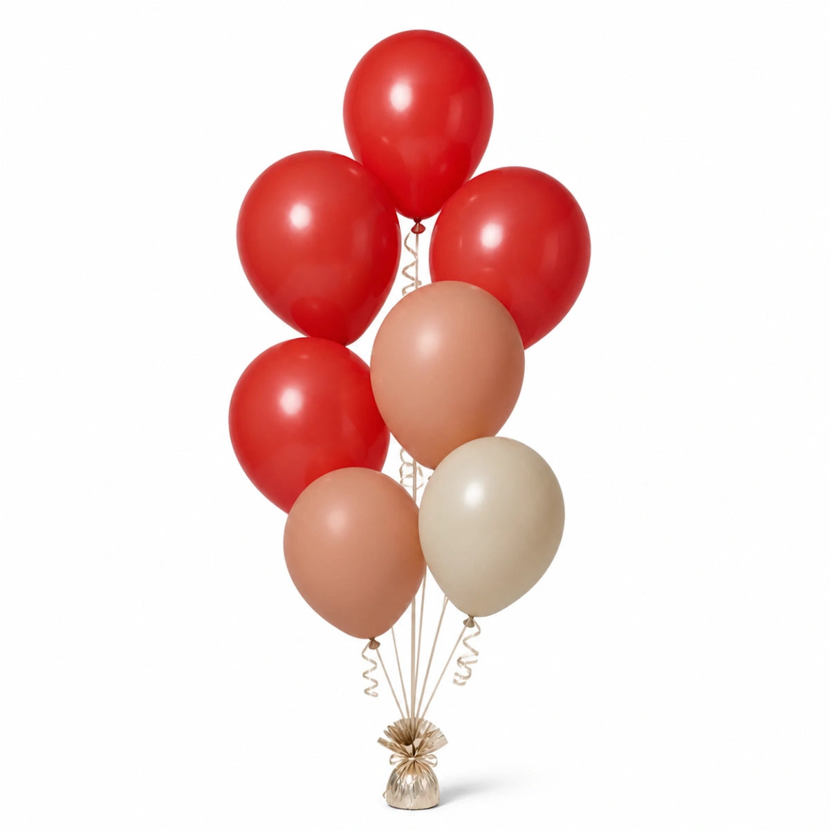 Red, Nude & Warm Sand Balloon Bunch - photorealistic coordinated seven-balloon bunch