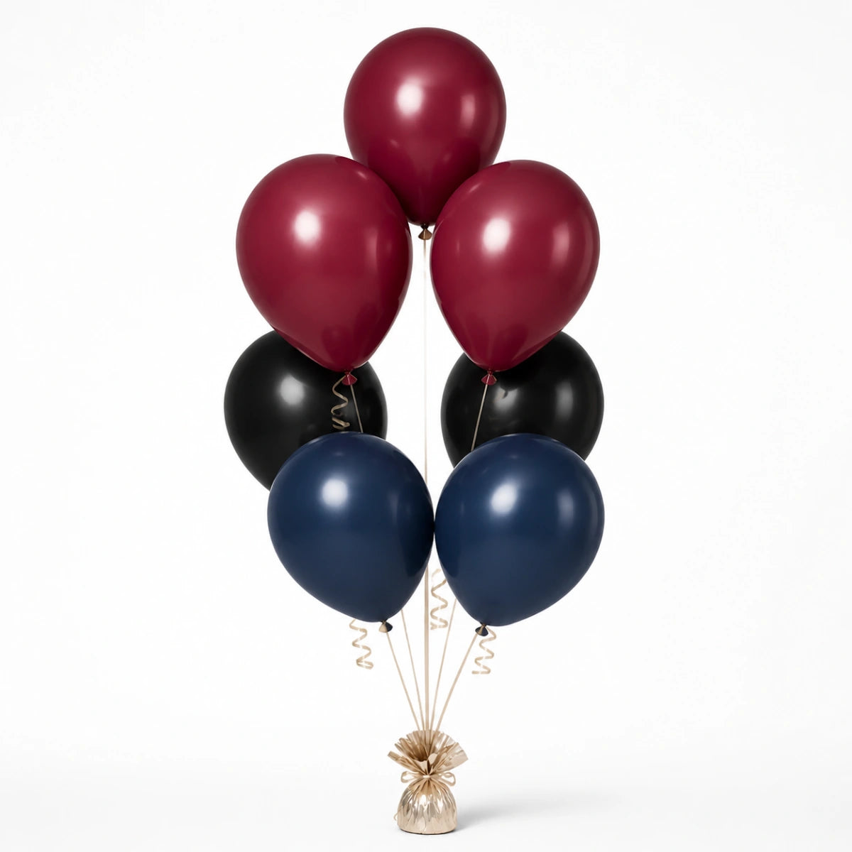 Merlot, Black & Navy Balloon Bunch - photorealistic coordinated seven-balloon bunch