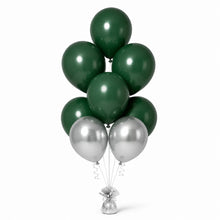 Forest Green & Silver Balloon Bunch (5/2 mix) - photorealistic coordinated seven-balloon bunch