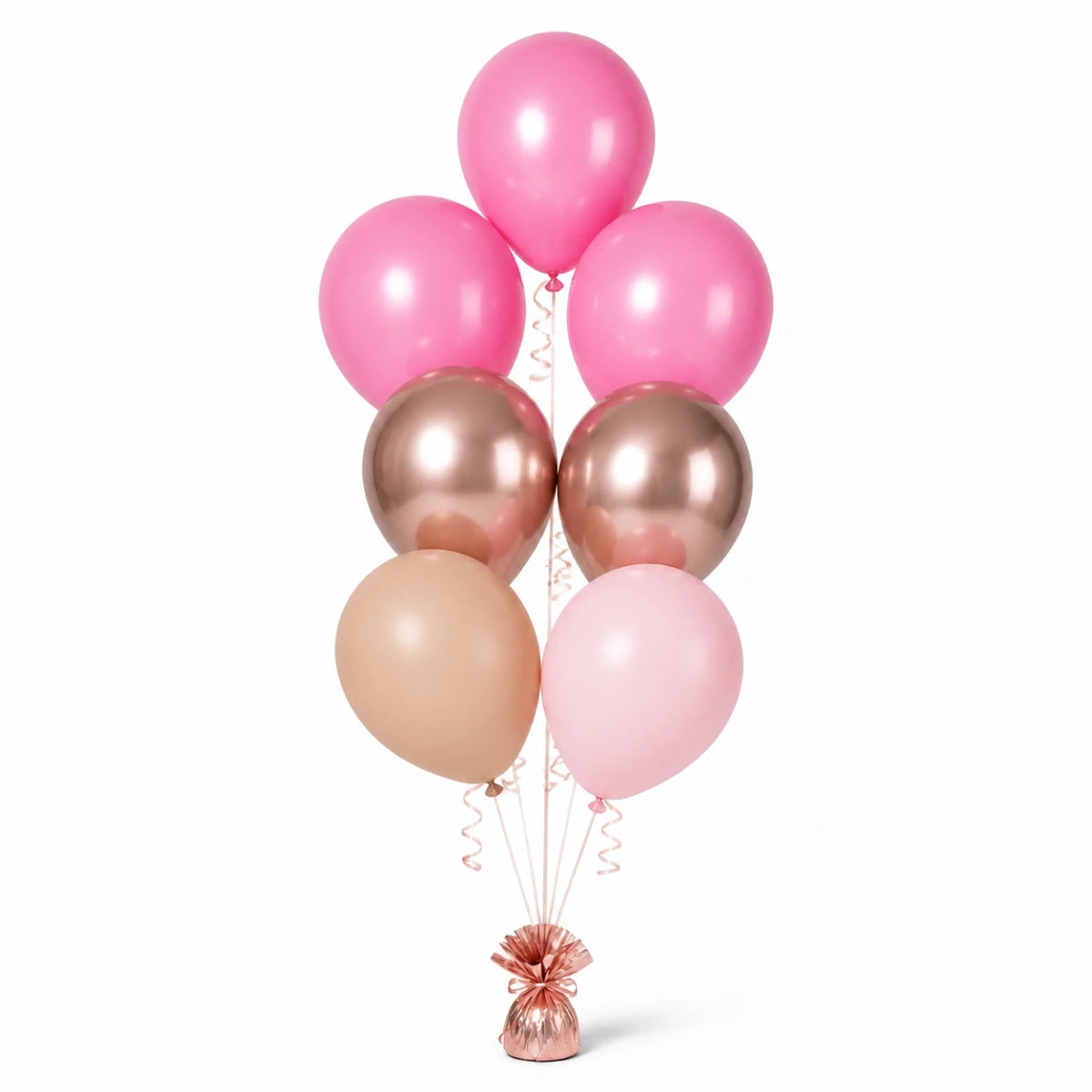 Pink, Rose Gold, Nude & Blush Pink Balloon Bunch - photorealistic coordinated seven-balloon bunch