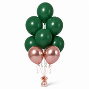 Forest Green & Rose Gold Balloon Bunch - photorealistic coordinated seven-balloon bunch