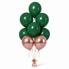 Forest Green & Rose Gold Balloon Bunch - photorealistic coordinated seven-balloon bunch