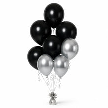 Black & Silver Balloon Bunch (4/3 mix) - photorealistic coordinated seven-balloon bunch
